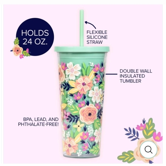 ⭐️40% Off⭐️ Steel Mill & Co 24 oz Tumbler in Mint Floral - Picture 1 of 6